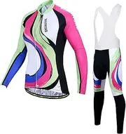 [MsiDtsoy] Womens Cycling Jersey Long Sleeves Set Bicycle Clothing Sportswear Biking Suit Tights Bib Pants Spring Autumn Moisture Wicking UV Protection 3D Gel Padded MTB Outdoor Windproof P-12,E,X