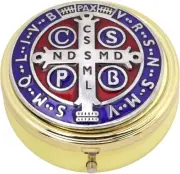 St. Benedict Enameled Pyx – Gold Communion Holder, Made in Italy, 2⅜"