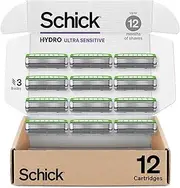 Schick Hydro Ultra Sensitive Razor Refills, 12ct | 3 Blade Razor Heads for Men, Shaving Blades, 12 Refills