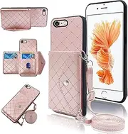 Compatible with iPhone 6plus 6splus 6/6s Plus Wallet Cover with Crossbody Shoulder Strap and Stand Leather Credit Card Holder Phone Cover for iPhone6 6+ iPhone6s 6s+ i 6P 6a S Six iPhone6splus Pink