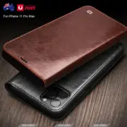 For iPhone 15 14 Pro Max 13 Case QIALINO Real Cow Flip Leather Wallet Card Cover