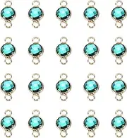uxcell Birthstone Connector Link 2mm Hole Dark Green 304 Stainless Steel Crystal Bead Glass Links Charm Silver Plated Round for Drop Dangle Pendant Anklet,20Pcs