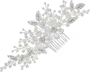 OSOLADY Elegant Silver Bridal Hair Comb with Artificial Pearls and Rhinestones Hair Accessory for Weddings Proms and Special Occasions Delicate Floral Design for Brides and Bridesmaids