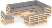 VRAXO 10 Piece Garden Lounge Set with Cushions Solid Pinewood -128.88KG,3076839