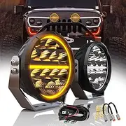 Jumpdy 6.5 in Round LED Driving Lights with 14AWG Wiring Harness 180W Round LED Offroad Lights White Amber DRL 35000 LM Flood Combo Beam Auxiliary for Trucks Car 4x4 Pickup ATV