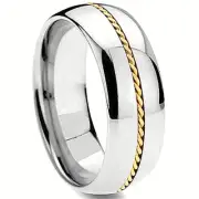 TITANIUM Highly Polished BAND RING with Gold Plated Braid strip in size 10