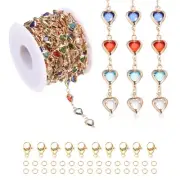 16.4Ft Heart Shape Mixed Color Glass Rhinestones Chain Roll, Rose Gold