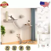 Modern 7-Piece Cat Wall Shelves with Sisal Scratching Post & Bridge Ladder