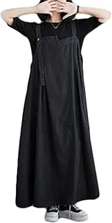 [Inzegao] Loose Denim Overall Dress for Women Pockets Adjustable Straps Plus Size Jean Jumper Dresses