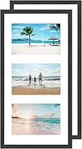Multi 3 Aperture Picture Frame with Mount for 6x4 inch(10 x 15 cm) pictures,Black triple photo frame Made of Real Wood with Perspex Front for Wall Mount,Set of 2