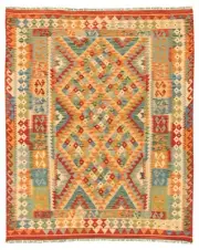 Vintage Hand Woven Carpet 5'3" x 6'5" Traditional Wool Kilim Rug