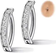 [ZKGYUS] 2 x Belly Button Piercing, 925 Silver, Belly Button Rings for Women, Hypoallergenic Clicker Belly Button Ring, Cubic Zirconia, Paved Reverse Hoop Earrings, Belly Button Piercing, Body Piercing