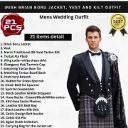 Men Prince Charlie Kilt Jacket Outfit Scottish Wedding Set 21PCS Kilt Jacket Set