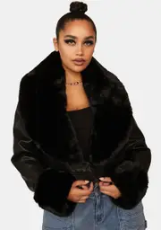 [AZALEA WANG] Black Plus Giselle Faux Fur Coat