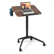 Giantex 107cm Adjustable Over bed Table Mobile Computer Desk w/Cup Holder & Baffle Laptop Standing Desk Brown