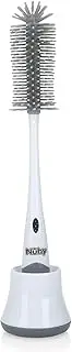 Nuby Newborn Baby Bottle Cleaning Brush – Dual Bottle and Teat Cleaning Brush with Silicone Bristles and Hygienic Draining Stand (White)