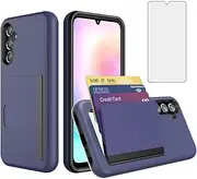 [Asuwish] Phone Case for Samsung Galaxy A35 / A55 5G with Tempered Glass Screen Protector Cover and Cell Accessories Card Holder Slot Kickstand Protective A 35 55 35A 55A A355G A555G Women Men Navy Blue