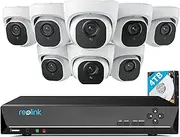 Reolink 4K H.265 PoE Security Camera System, 8pcs 8MP IP Dome Cameras with Human/Vehicle Detection, a 16CH 8MP NVR Pre-Installed with 4TB HDD for 24/7 Recording, Remote Access