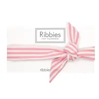 在飛比找momo購物網優惠-【Ribbies】兒童蝴蝶結髮帶粉紅白條紋(髮帶)