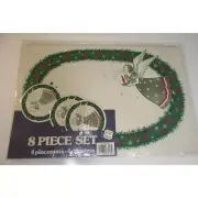 Vintage Angel 4 Placemats 4 Coasters Vinyl Christmas Greenery Poinsettias