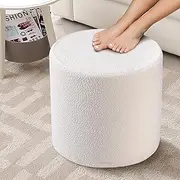 KKdema Round Pouf Ottoman and Foot Rest, Soft Boucle Footstool Ottomans for Living Room, Comfort Foam Stuffed Poofs for Couch Desk Resting Your Feet, White (17.7"X17.7"X15.7")