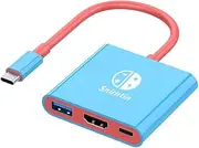 USB C to HDMI Adapter for Switch, 3-Port USB C Multiport Digital AV Converter Adapter with USB 3.0/ 4K HDMI Output/ PD 100W Charging Port for MacBook Pro, iPhone 15, Nintendo Switch, etc Devices