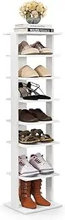 [Costway] 8-Tier Vertical Shoe Rack, Narrow Shoe Storage Organizer with Removable Shelf for Boots, Space-Saving Shoe Stand with Anti-Tipping Kit for Narrow Corner, Entryway, Closet (White)