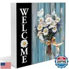 Spring Home Decor Farmhouse Welcome Spring Daisy Wooden Sign Decor for Desk T