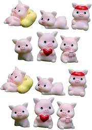 CORHAD 12pcs Miniature Pig Figurines Adorable Resin Pig Statues for Micro Landscape Decor for Desktop Dollhouses Garden Decorations and Cake Toppers