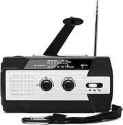 Emergency Solar Weather Radio, with AM FM NOAA, 3 LED Flashlights, Motion Sensor, Reading Lamp, SOS Alarm, 4000mAH Rechargeable Battery USB Charger, Hand Crank