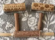 LOT OF 3 Christmas Rolling Pin Embossing Cookie Engraved Roller Dough Winter