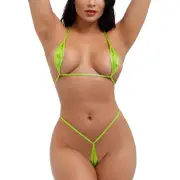 Women Wet Look Micro Bikini Set Mini Bra Top G-String Set Sexy Lingerie Swimsuit