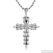 Silver Finish Fancy Baguette Cut CZ Flawless Mini Cross Pendant