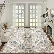 JINCHAN Rug Vintage Carpet 240x305CM Persian Rug Indoor Floor Mat Print Distressed Rug Orange Foldable Accent Rug Lightweight Non Slip Kitchen Living Room Bedroom Dining Room