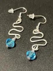 Dangle Earrings Swarovski Aquamarine Crystal Hammered Silver plated NEW