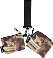 [XYMZR] Mini Zip Around Wristlet keychain Wallet Sleep Kitten Books for Women Personalized Pattern Detachable Dual Pouch Wristlet Portable Wallet Phone Coin Purse, Multi-colored, One Size