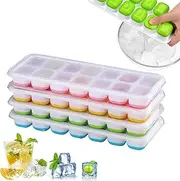 Silicone Ice Cube Trays 4 Pack, Ice Cube Trays with Lid, Reusable Soft Bottom Easy Release Moulds for Freezer, BPA Free, Suitable for Chilled Drinks