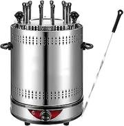 Vertical Barbeque Hanging Stove, Electrical Grill with Stainless Steel 10 Grilling Forks, 360° All Round Roasting, Knob Timing for Kebabs, Skewers and Fish Roasts