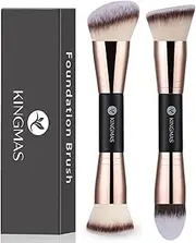 KINGMAS Foundation Makeup Brushes, 2Pcs Premium Double-Ended Makeup Brush (Flat/Angled/Angled Round/Tapered Top) for Buffing Liquid, Cream, Powder, Blending Face Brush