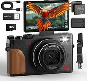 NBD 5K Digital Camera, 64MP Ultra HD, 18X Autofocus Zoom & Anti-Shake, 3" Flip Screen for Vlogging, Selfies & Photography, Includes LED Flash, Webcam, 32GB SD Card & 2 Batteries(5K Black)