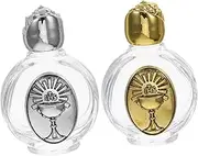 Zerodeko 2pcs Embossed Holy Water Bottle Water Containers Religious Perfume Bottle Refillable Blessing Water Bottle Perfume Glass Container Catholic Water Bottle Small Bottle Alloy