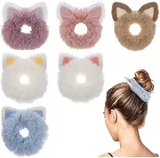 Kichvoe 6pcs Cat Ear Hair Ties for Girls Elastic Scrunchies Material Lightweight Ponytail Holders for Daily Outfits for Parties Sports and Travel