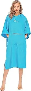 NUZAMAS Surf Poncho Changing Robe with Hood Cotton Mid-Sleeved Soft Quick Dry Wetsuit Changing Towel with Pocket for Surfing Beach Swimming