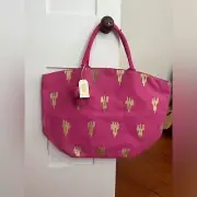 NWT Mud pie Jute Hot Pink beach Tote Bag