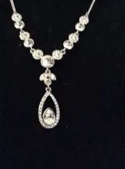 $78 GIVENCHY Silver tone glass pave Frontal Crystal Necklace tear drop #153 GN