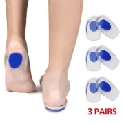 3 Pair Silicone Gel Heel Cups Inserts Pads Plantar Fasciitis Support Pain Relief