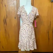 Betsy Johnson NWT Floral Pink Flutter Sleeve Wrap Midi Dress - 4
