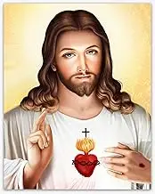 Sacred Heart of Jesus Religious Home Decor & Modern Painting of Christ Print, Living Room Wall Art, Pictures Poster for Walls, Sagrado Decor Home Office (8x10)