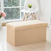 Foldable Storage Ottoman Bench, Storage Boxes Footrest Step Stool Cube, Padded Seat for Dorm Living Room with 80L Storage Space, Support 350lbs (Beige)