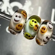 Trollbeads Double Smiley Face Unique Glass Bead OOAK Set Of 3